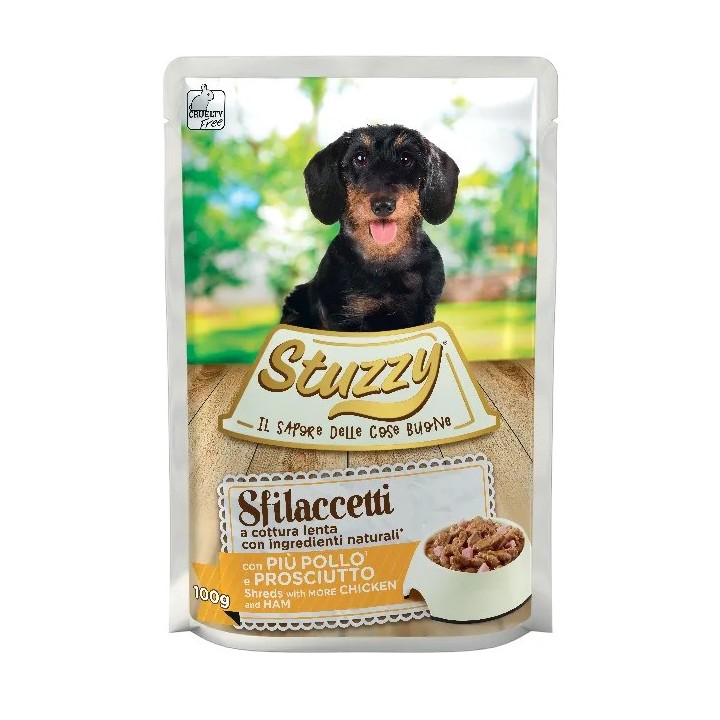STUZZY Sfilacciati Pollo con prosciutto - cibo umido per cani - 100g