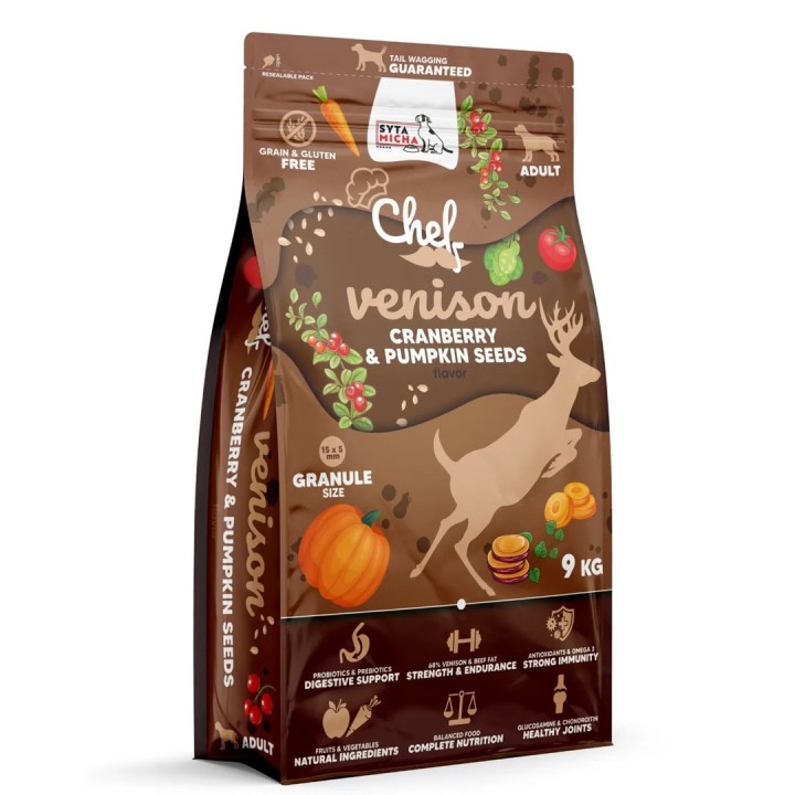 SYTA MICHA Chef Cervo con mirtillo rosso e semi di zucca - cibo secco per cani - 9kg