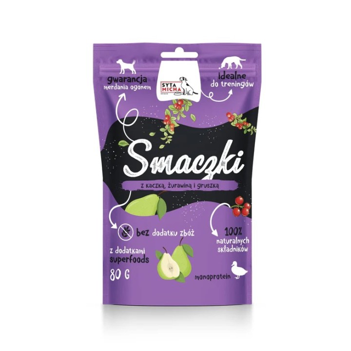 SYTA MICHA Snack anatra, mirtillo rosso e pera - snack per cani - 80 g