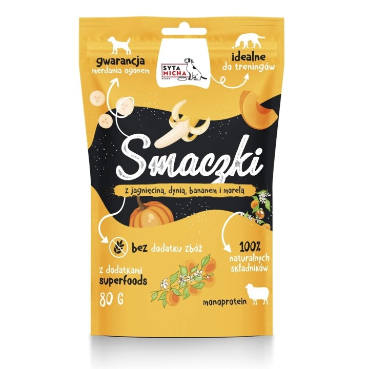 SYTA MICHA Snack con agnello, zucca, banana e albicocca - snack per cani - 80g