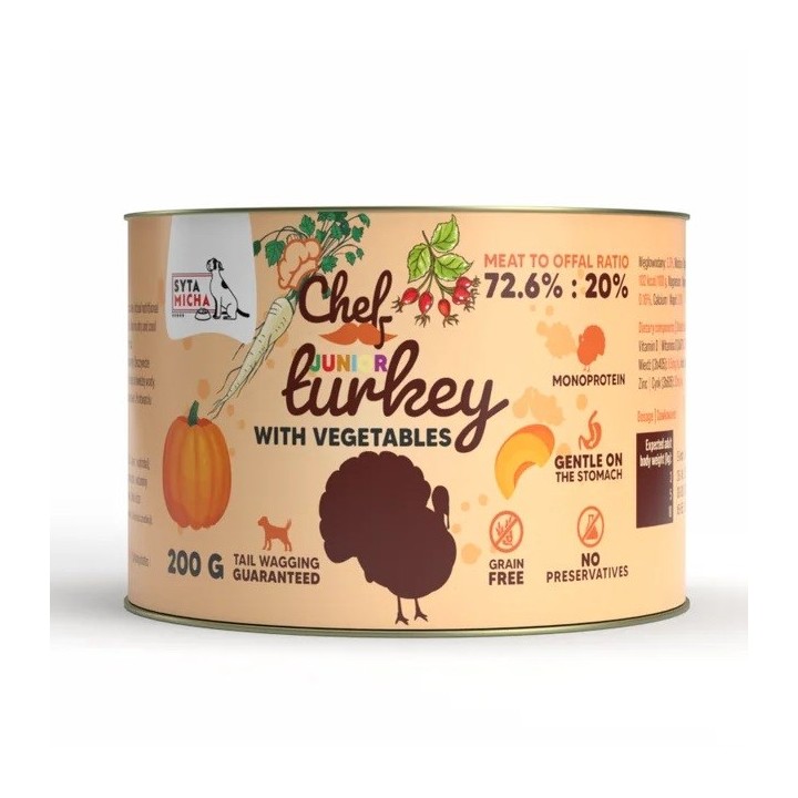 SYTA MICHA Chef Junior Tacchino con verdure Mono - cibo umido per cani - 200g