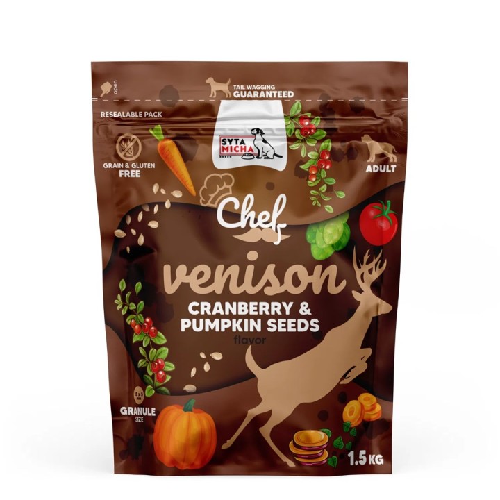 SYTA MICHA Chef Cervo con mirtillo rosso e semi di zucca - cibo secco per cani - 1 5kg