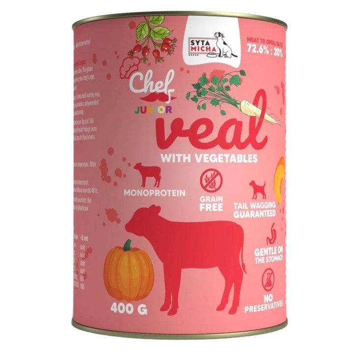 SYTA MICHA Chef Vitello con verdure Junior - cibo umido per cani - 400g