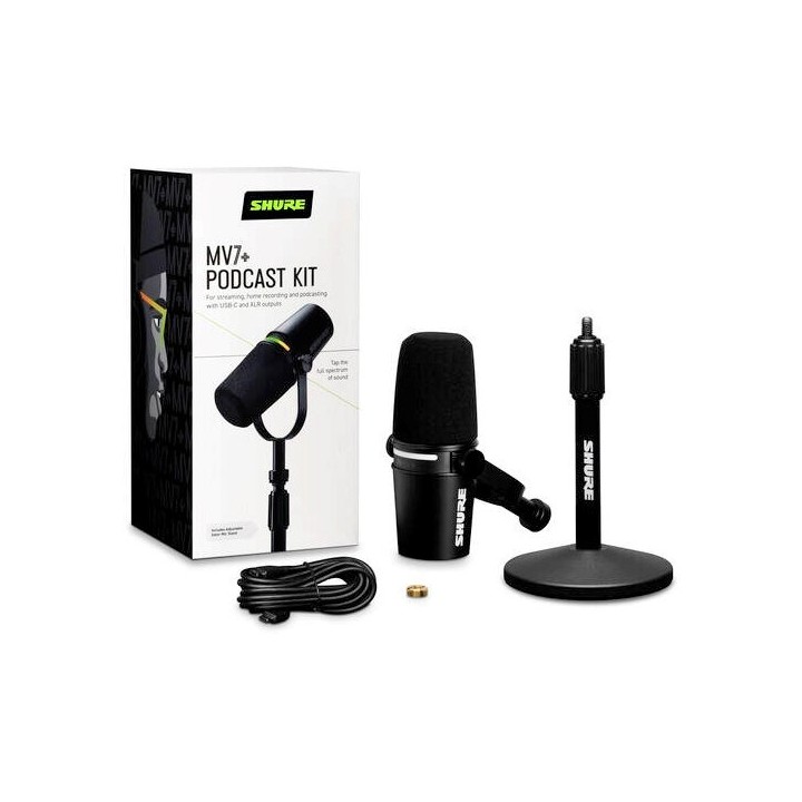 Shure MV7+-K-BNDL - microfono da lectern/vocale con connettore XLR/USB-C nero + supporto da tavolo GATOR