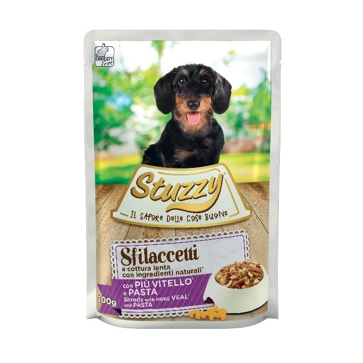 STUZZY Sfilacciati Vitello con pasta - cibo umido per cani - 100g