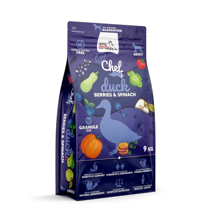 SYTA MICHA Chef Anatra bacche e spinaci - cibo secco per cani - 9kg