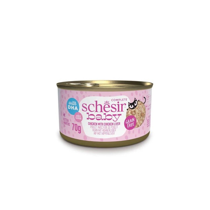 SCHESIR Pollo giovane con fegato in brodo - cibo umido per gattini - 70g