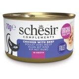 SCHESIR Pollo con manzo in brodo - cibo umido per gatti - 70g