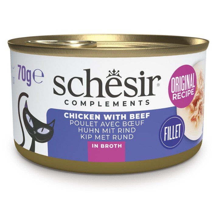 SCHESIR Pollo con manzo in brodo - cibo umido per gatti - 70g