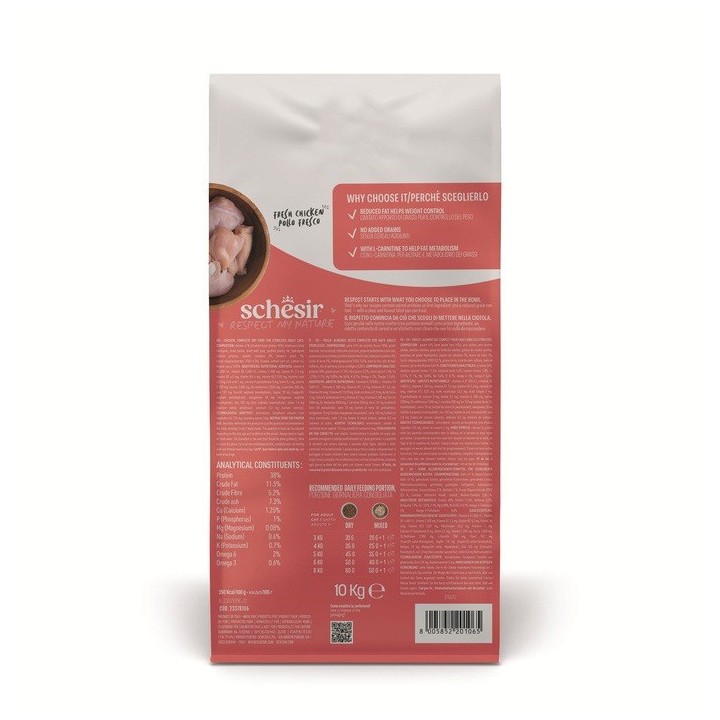 SCHESIR Animal Mono Protein Formula Sterilized pollo – cibo secco per gatti – 10 kg