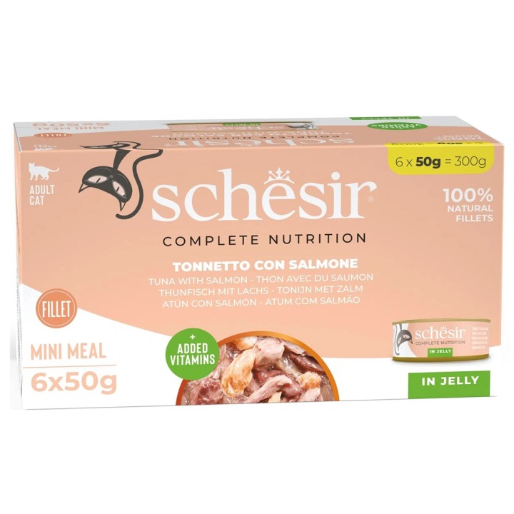 SCHESIR Tonno con salmone in gelatina - cibo umido per gatti - 6x50g