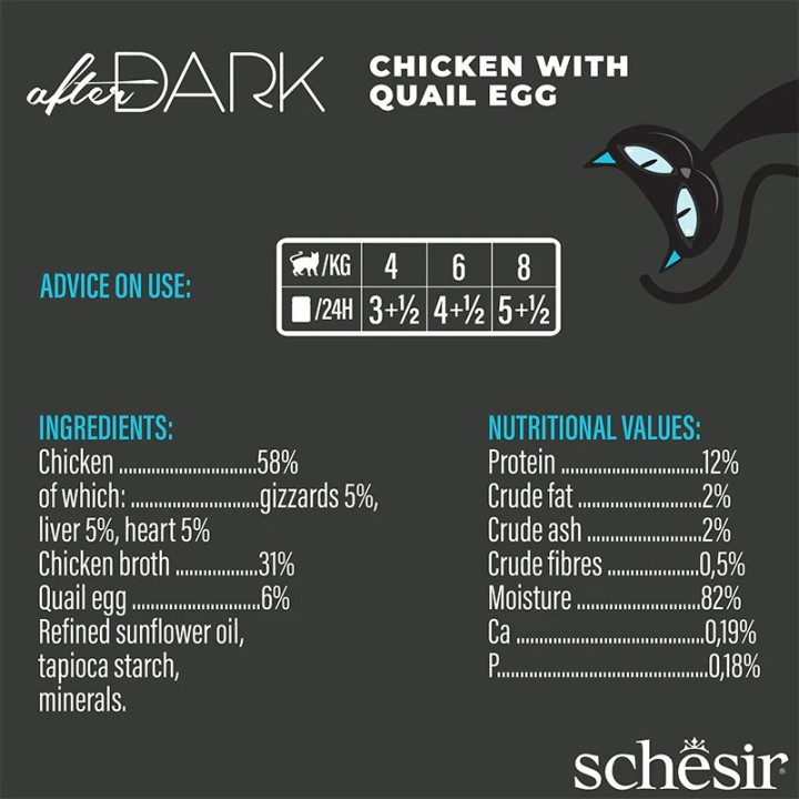 SCHESIR After Dark Petto di pollo con uovo di quaglia in brodo - cibo umido per gatti - 80g