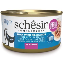 SCHESIR in brodo di cottura Tonno con sardine - cibo umido per gatti - 70 g