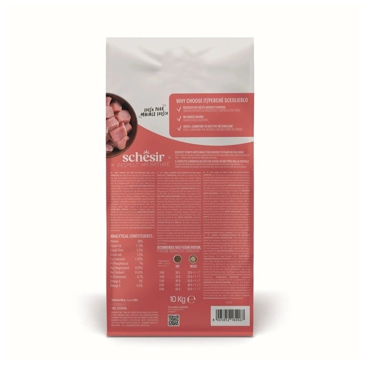 SCHESIR Animal Mono Protein Formula Sterilized prosciutto di maiale – cibo secco per gatti – 10 kg