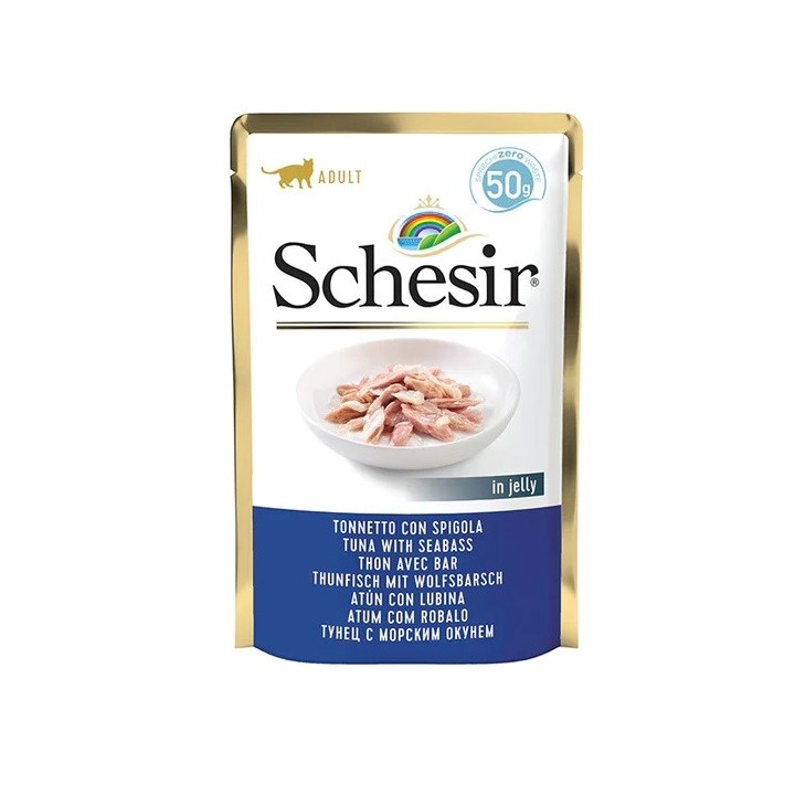 SCHESIR in gelatina Tonno con branzino - cibo umido per gatti - 50 g