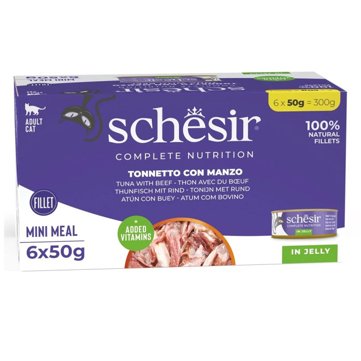 SCHESIR in gelatina Tonno con manzo - cibo umido per gatti - 6 x 50 g