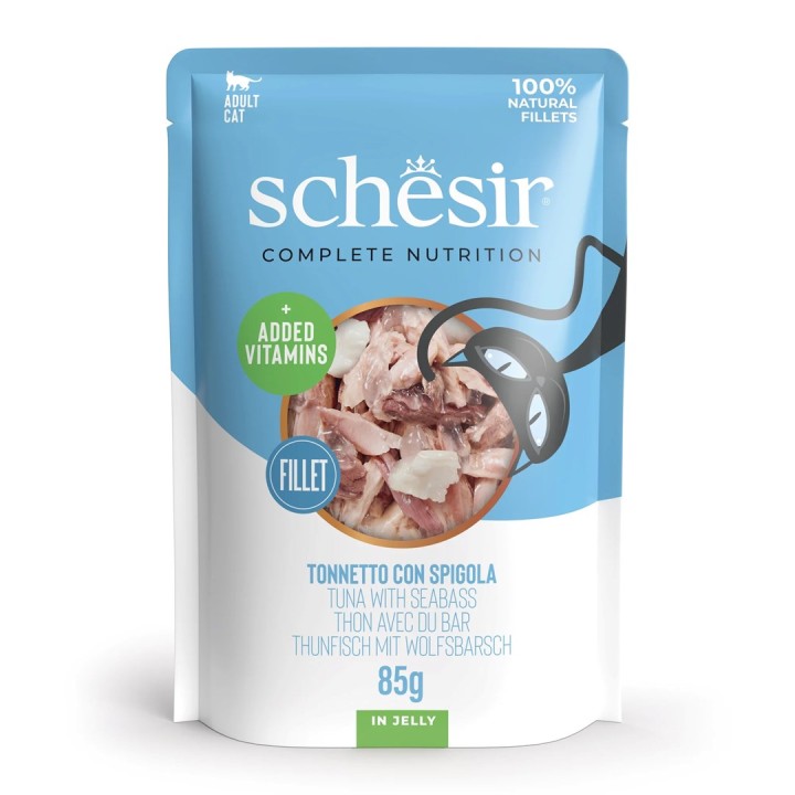 SCHESIR in gelatina Tonno con branzino - cibo umido per gatti - 85 g