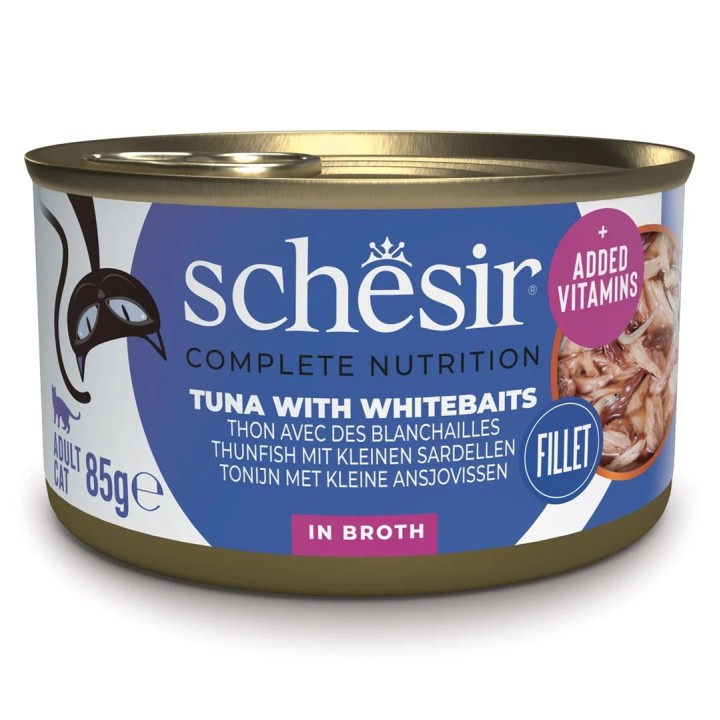 SCHESIR in acqua di cottura Tonno con bianchetti - cibo umido per gatti - 85 g