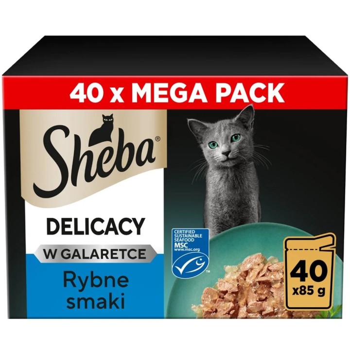 SHEBA Delicacy Aromi di Pesce in Gelatina - cibo umido per gatti – 40×85g