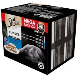 SHEBA Classics Ocean Selection patè pesce bianco merluzzo salmone tonno - cibo umido per gatti - 32 x 85g