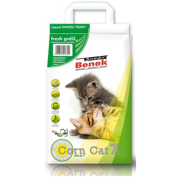 Certech Super Benek Corn Cat Fresh Grass - Lettiera per gatti in mais agglomerante 7 l