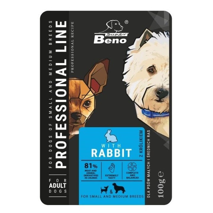 SUPER BENO Adult Small and medium Coniglio - Cibo umido per cani - 100 g