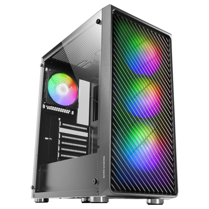 Mars Gaming MC-F nero case ATX gaming semitower finestra in vetro temperato frontale metal-mesh 4x 120mm ventole ARGB