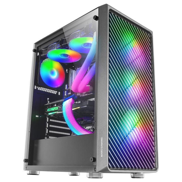 Mars Gaming MC-F nero case ATX gaming semitower finestra in vetro temperato frontale metal-mesh 4x 120mm ventole ARGB