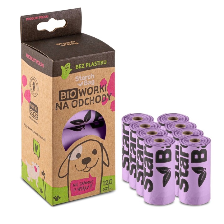 STARCHBAG BIO Sacchetti compostabili per i bisogni lilla – 8x15 pz