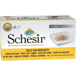 SCHESIR Pollo con prosciutto in gelatina - cibo umido per cani - 4 x 85g