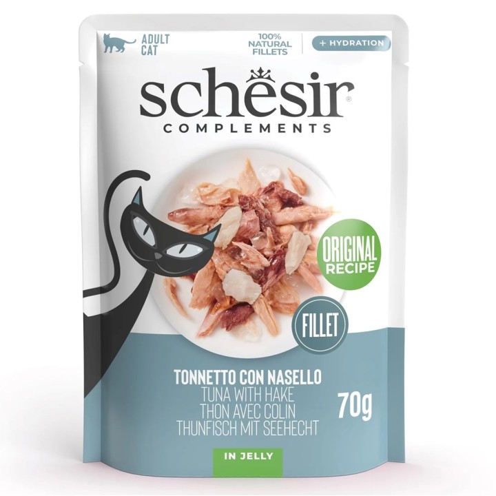 SCHESIR Tonno con nasello in gelatina - cibo umido per gatti - 70g