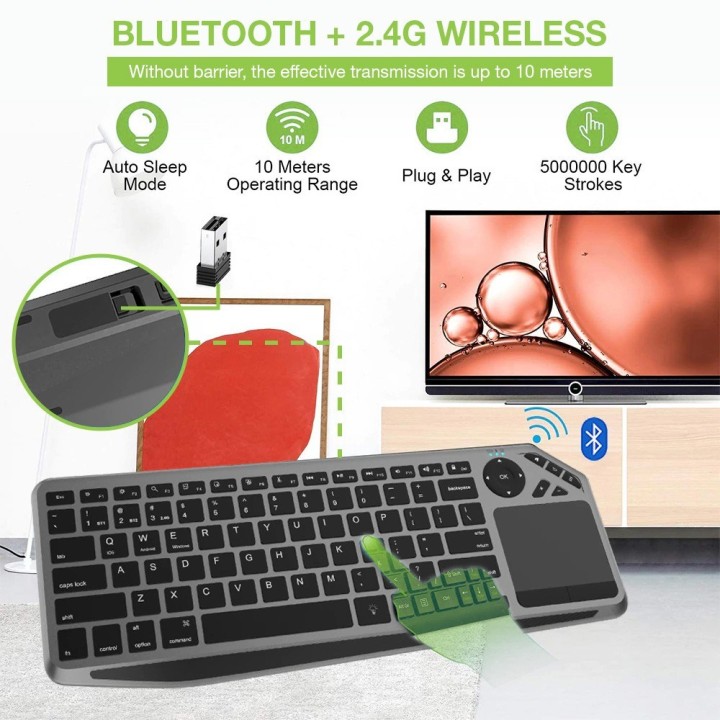 Techly ICTB9801TB Tastiera universale RF wireless + Bluetooth QWERTY US inglese nero