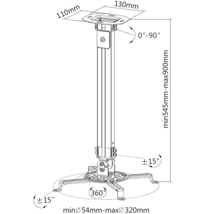 Techly Staffa di estensione per soffitto proiettore 545-900 mm argento ICA-PM 18M