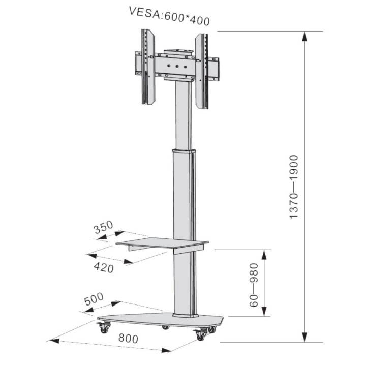 Techly carrello con ripiano per supporto da pavimento TV LCD/LED/Plasma 37-70 argento
