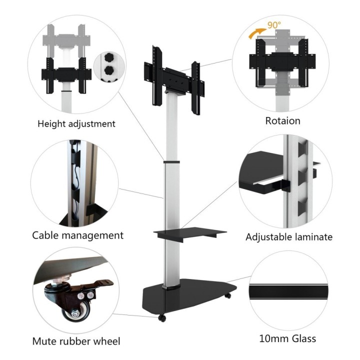 Techly carrello con ripiano per supporto da pavimento TV LCD/LED/Plasma 37-70 argento