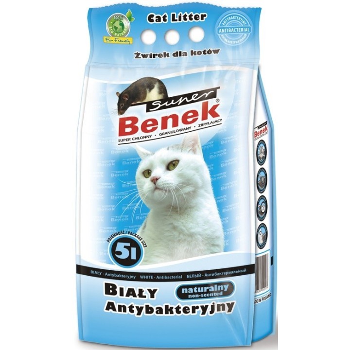 Certech Super Benek Bianco Antibatterico - Lettiera per gatti agglomerante 5 l