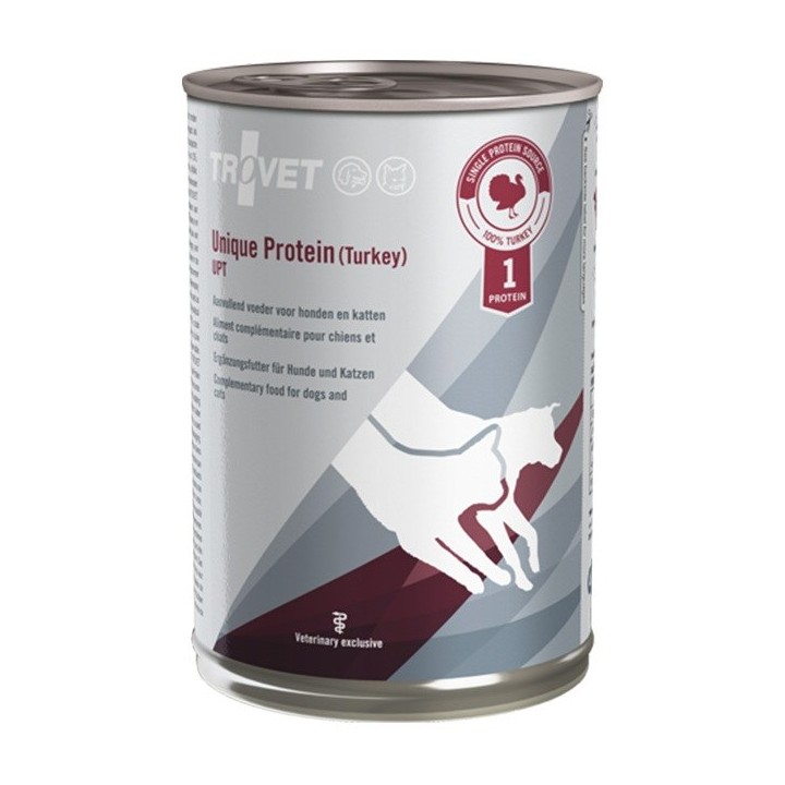 TROVET Proteina unica UPT tacchino mono - Cibo umido per cani e gatti - 400 g