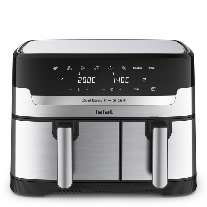 Tefal Friggitrice ad aria calda Dual Easy Fry & Grill EY905D doppia 8.3 L 2700 W acciaio inossidabile