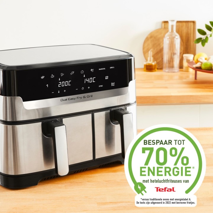 Tefal Friggitrice ad aria calda Dual Easy Fry & Grill EY905D doppia 8.3 L 2700 W acciaio inossidabile