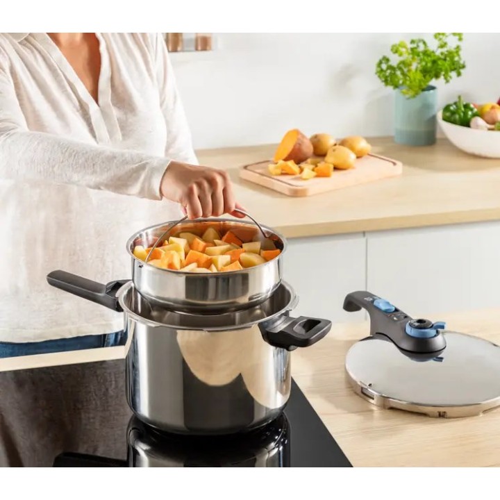 Pentola a pressione TEFAL SECURE TRENDY 6L + cesto acciaio inossidabile