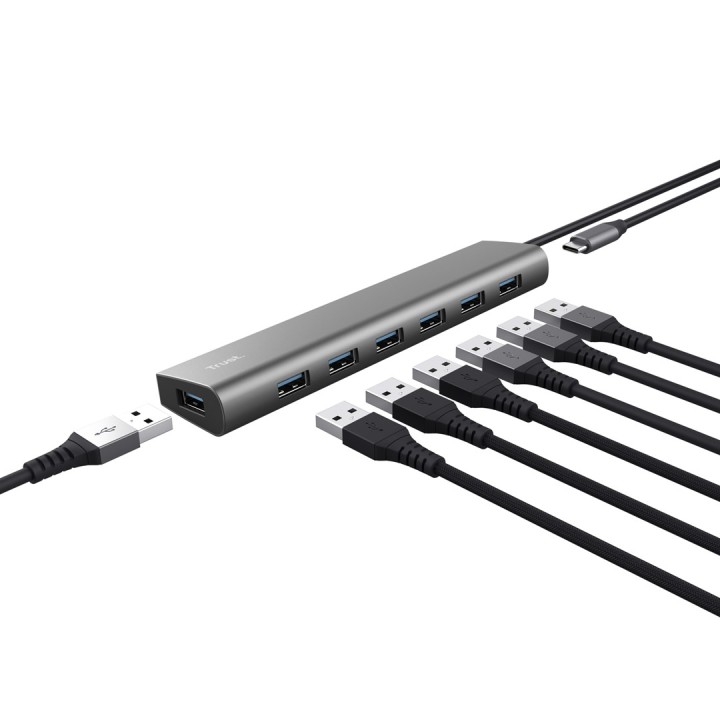 Trust Halyx - Type-A 5000 Mbit/s 7 hub USB 3.2 Gen1 (argento)