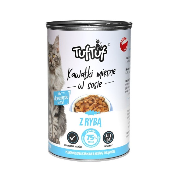 TUF TUF Pezzi di carne in salsa con pesce - cibo umido per gatto - 415g