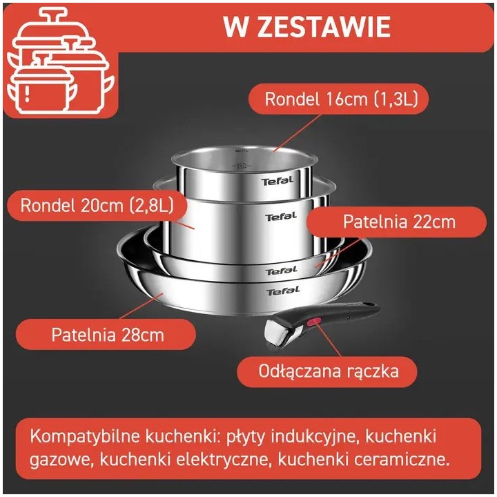 TEFAL Ingenio Emotion L897S574 batteria di pentole 5 pezzi