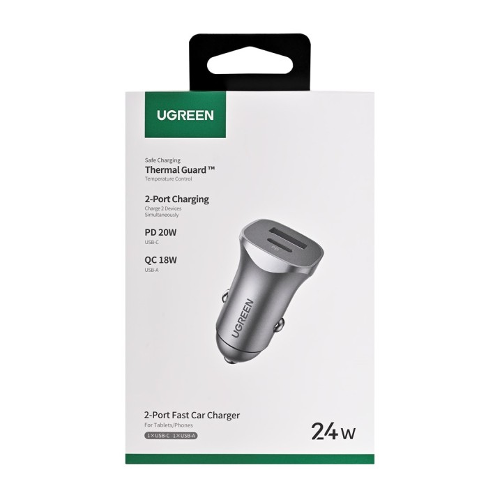 Ugreen USB Type-C / USB 24W Power Delivery Quick Charge caricabatterie da auto grigio (30780)