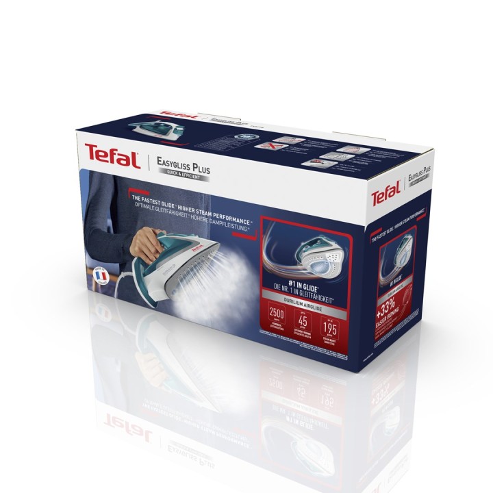 Tefal EasyGliss Plus FV5718 ferro Dry & Steam iron piastra Durilium 2400 W turchese bianco