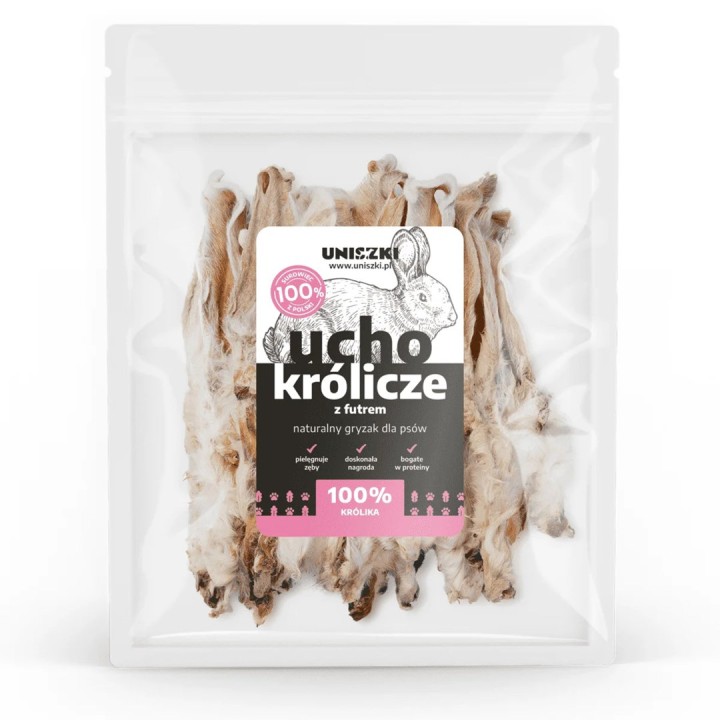 UNISZKI Orecchio di coniglio con pelo - snack per cani - 20 pezzi
