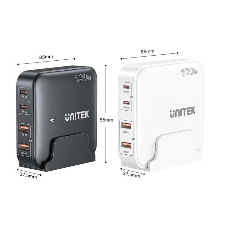 GaN caricabatterie di rete - Unitek P1229AWH01-EU | 100W 2x USB-C 2x USB-A