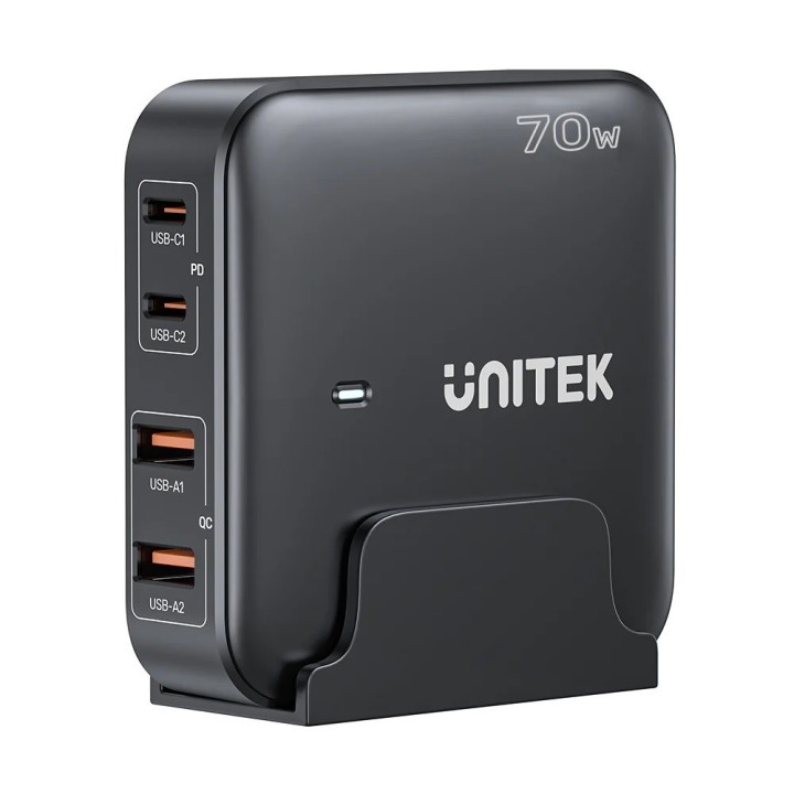 GaN caricabatterie di rete - Unitek P1228ABK01-EU | 70W 2x USB-C 2x USB-A