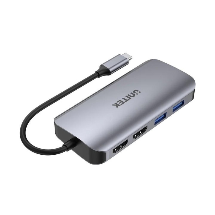 UNITEK HUB ATTIVO USB-C 2X HDMI 4K RJ45 PD 100W