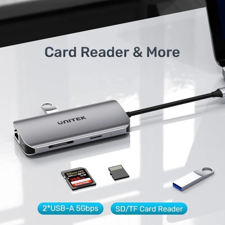 UNITEK HUB ATTIVO USB-C 2X HDMI 4K RJ45 PD 100W